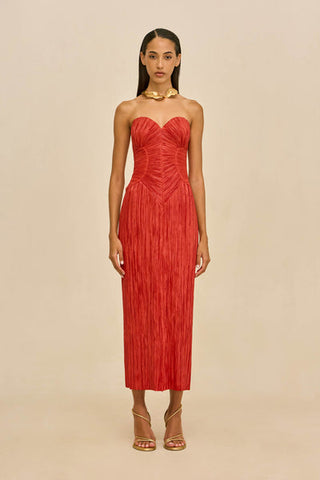 Ashika Plissé Corset Midi Dress | Canyon