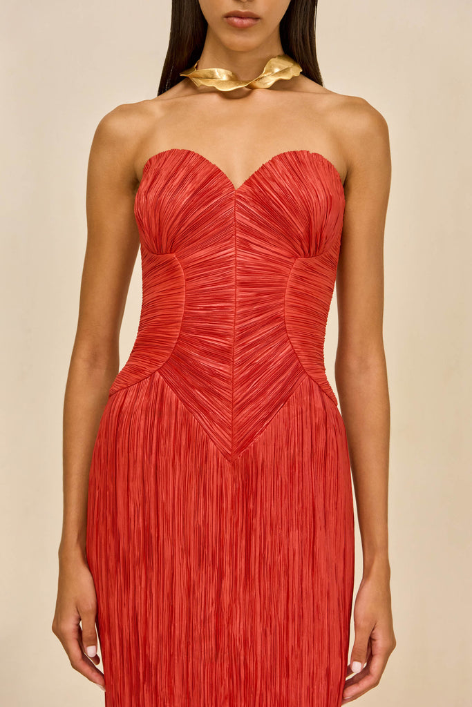 Ashika Plissé Corset Midi Dress | Canyon