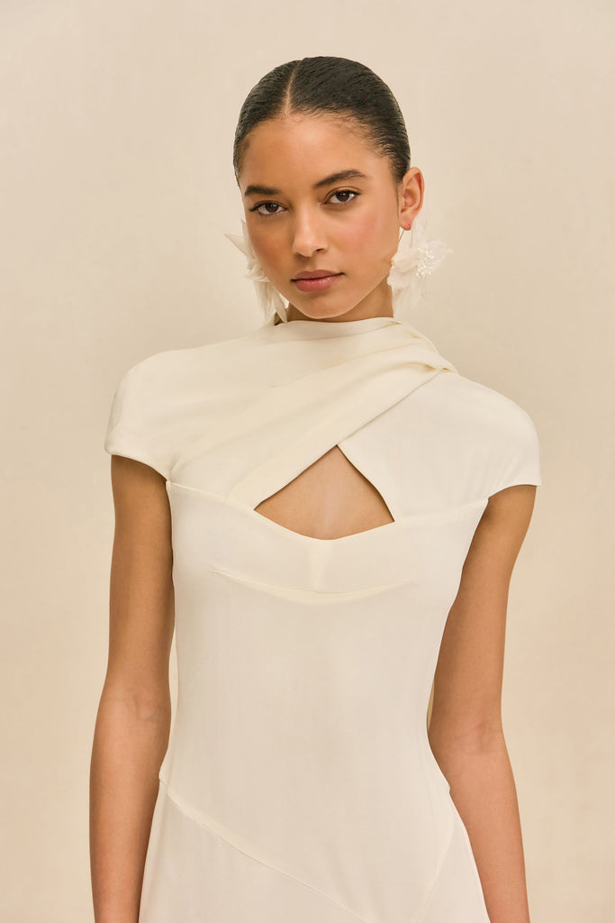 Cecily Asymmetric Occasion Dress | Off White