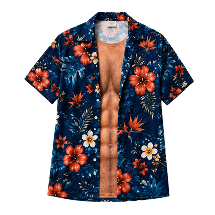 Chemise hawaïenne pour hommes, imprimé floral tropical, manches courtes, blouse décontractée de plage avec boutons