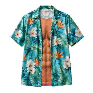 Chemise hawaïenne pour hommes, imprimé floral tropical, manches courtes, blouse décontractée de plage avec boutons